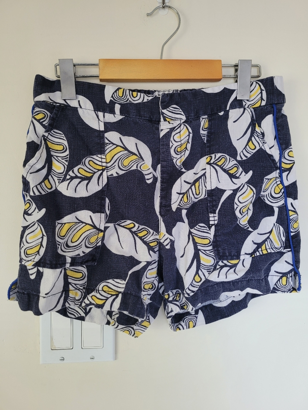 J. Crew Linen Blend Shorts With Leaf Pattern